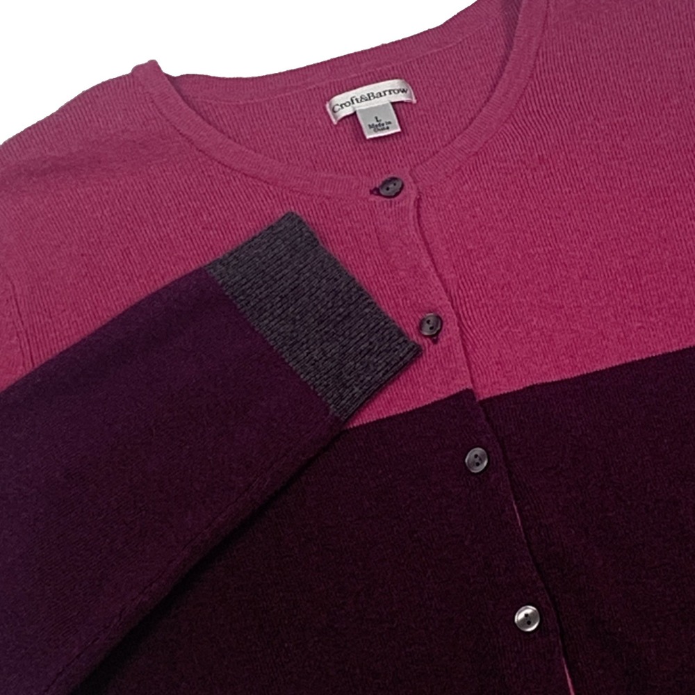 Croft & Barrow Cardigan Women’s Large Colorblock Pink Burgundy Gray Button